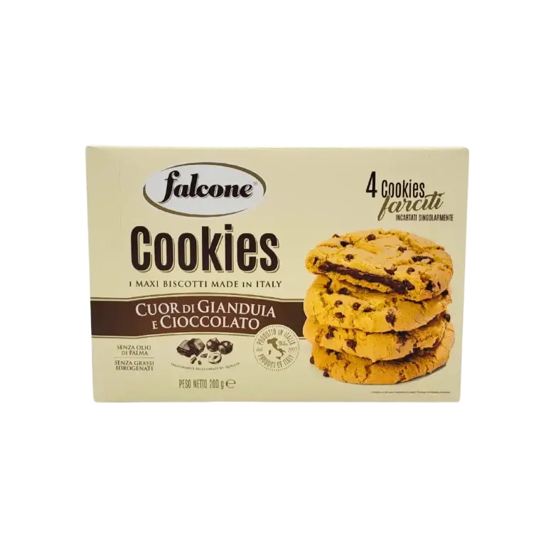 Cookie gianduia Falcone 200 g, biscuit italien fourré au chocolat et à la noisette, une douceur artisanale irrésistible.