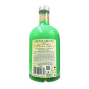 Bouteille de Crème di Menta Morelli 50 cl, liqueur de menthe italienne d’un vert éclatant, au goût intense et à l’étiquette détaillée.