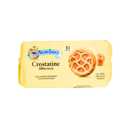 Emballage latéral des Crostatine à l'abricot, Mulino Bianco, 400g, sans huile de palme, produit italien.