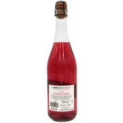 Bouteille de vin Lambrusco Emilie rosé pétillant biologique de 75cl, au design élégant et couleur rouge vif.