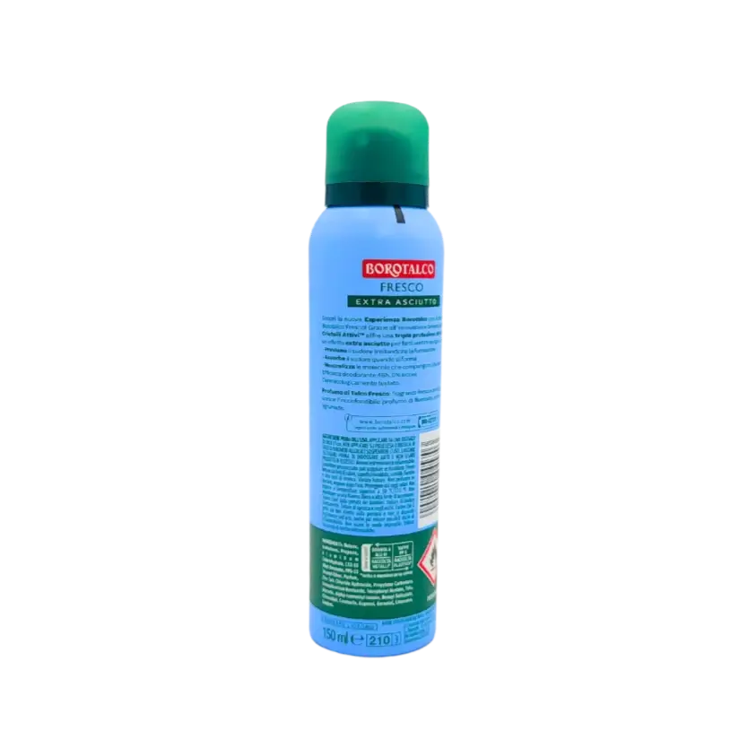 Déodorant borotalco spray Talc Cristalli Attivi 48h 150ml pour fraîcheur longue durée sans alcool