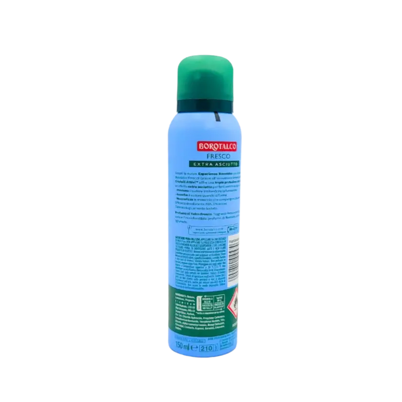 Déodorant borotalco spray Talc Cristalli Attivi 48h 150ml pour fraîcheur longue durée sans alcool