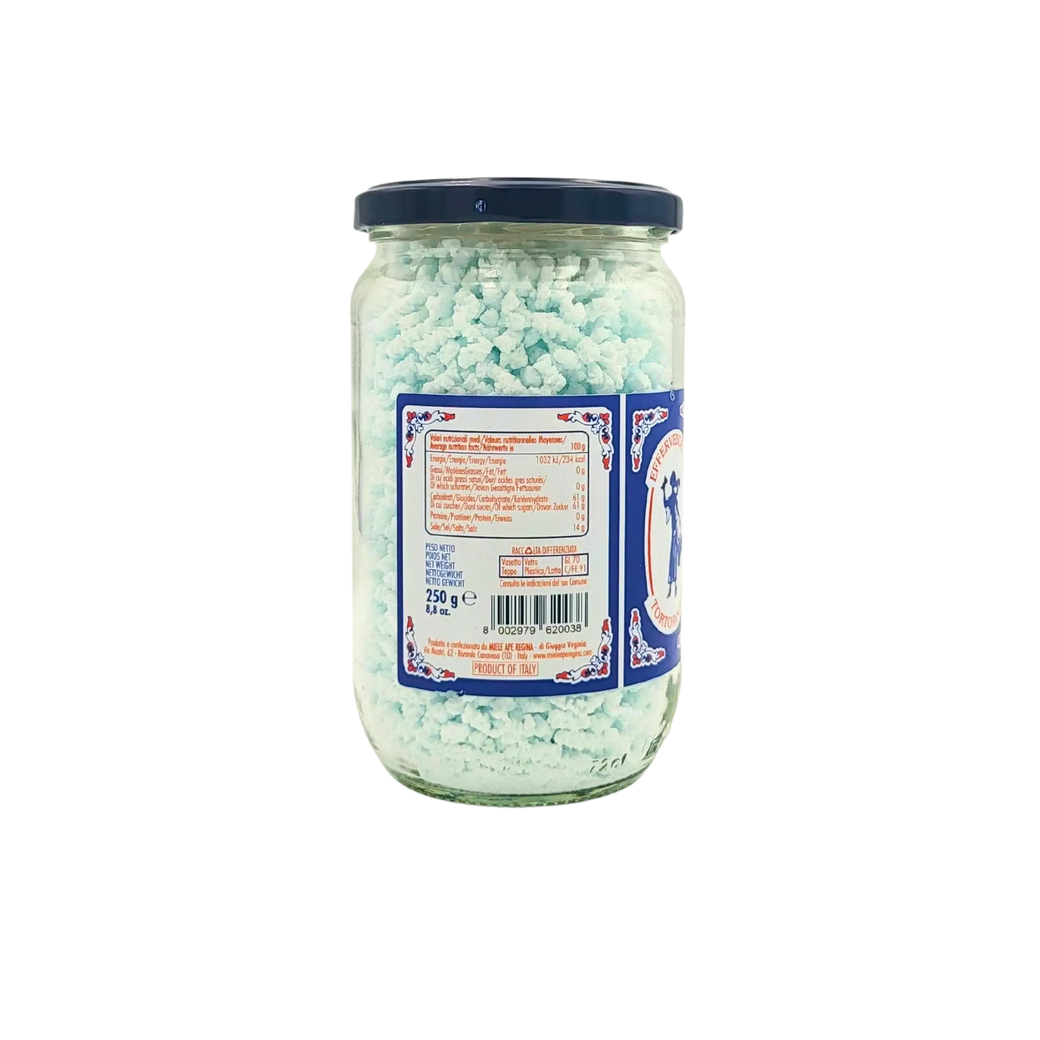 Jar of 250g of Tortoroglio effervescent salt, Italian tradition for digestive and refreshing drinks.