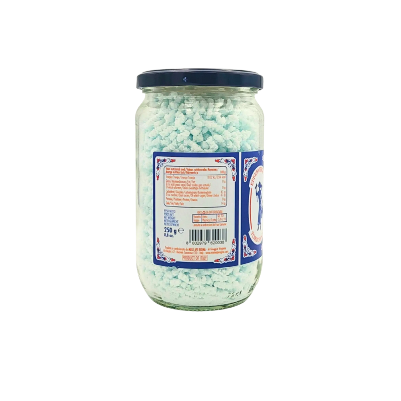 Bocal de 250g de sel effervescent Tortoroglio, tradition italienne pour boissons digestives et rafraîchissantes.