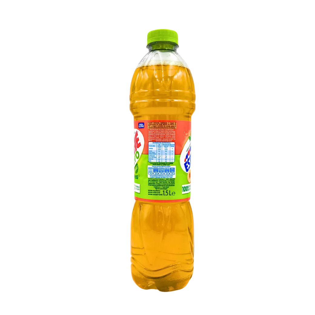 1.5L bottle of Estathé Zero peach sugar-free, refreshing black tea drink from Ferrero with sweeteners.
