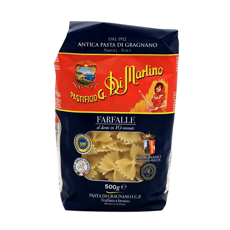 Pâtes Farfalle IGP de Gragnano - Pastificio G. Di Martino - 500g - Qualité artisanale italienne, tréfilées au bronze pour une texture parfaite.