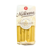 Vue avant du paquet de Fettucce Ricce La Molisana 500g, pâtes italiennes ondulées à base de blé 100% italien, fabriquées selon la méthode traditionnelle avec une filière intégrée et une finition au bronze.