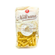 Vue avant du paquet de Fusilli La Molisana 500g, pâtes italiennes de qualité supérieure fabriquées avec du blé sélectionné, finition traditionnelle au bronze.