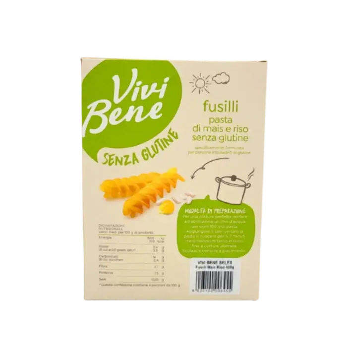 Valeurs nutritionnelles fusilli sans gluten Vivi Bene – boîte 400g