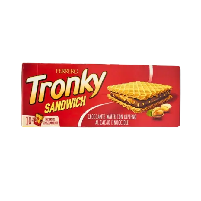 Gaufrette Ferrero Tronky, biscuit italien au cacao-noisette, 220g. Gaufrette chocolat croustillante avec crème fondante.