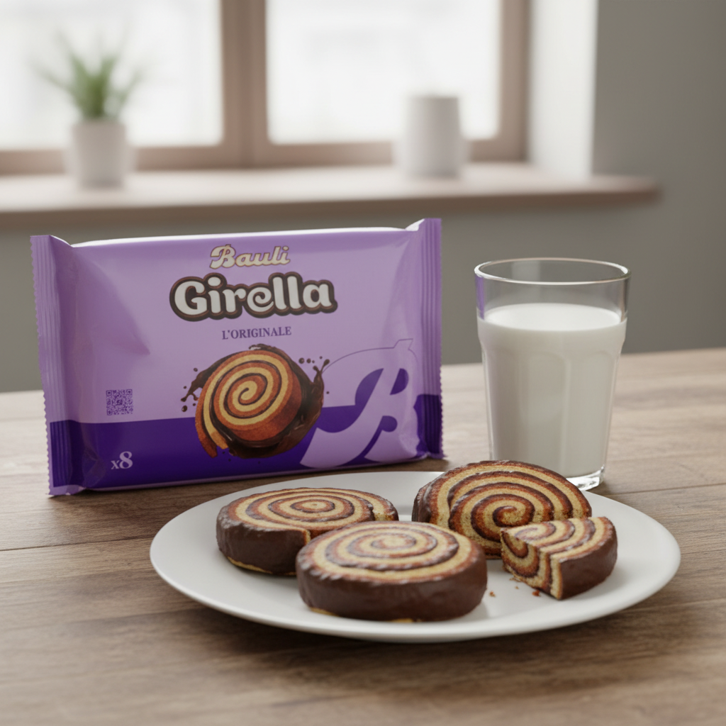 Girella Bauli – Choco Spirale (280 g) – mise en scène générée par IA à partir de la photo du produit
