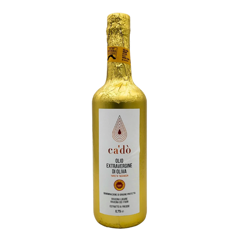 Bouteille d'huile d'olive italienne Ca' d'Ò Extra Vierge DOP Riviera Ligure 75cl en or