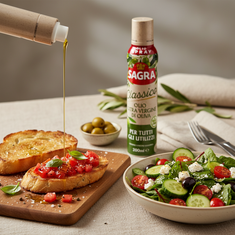 Huile d’Olive en Spray Sagra - Classique (20 cl) - en situation d'usage