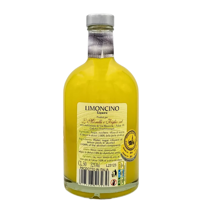 Limoncino Morelli 50cl - Ingrédients et détails de fabrication de cette liqueur de citron italienne primée.