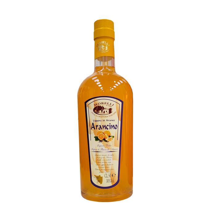 Bouteille de liqueur d'orange Arancino Morelli 50cl, liqueur artisanale italienne à base de zestes d'orange.