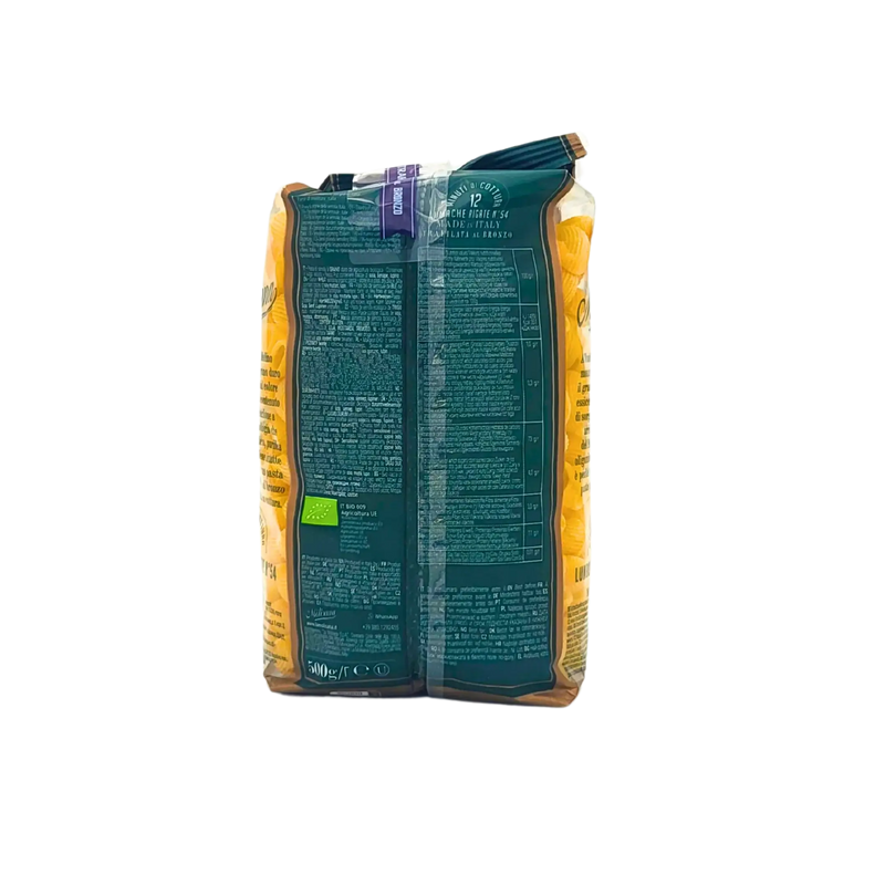 Dos du paquet Lumache Rigate Bio La Molisana 500g, informations nutritionnelles et label biologique.