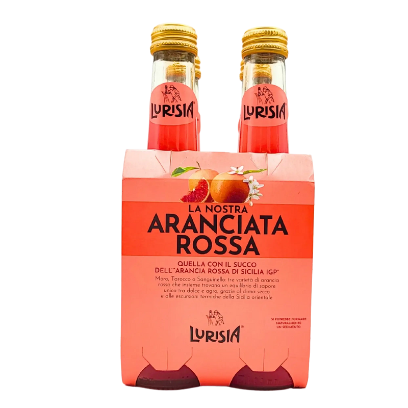 Pack de Lurisia aranciata rossa 275ml, boisson gazeuse aux oranges sanguines de Sicile IGP.