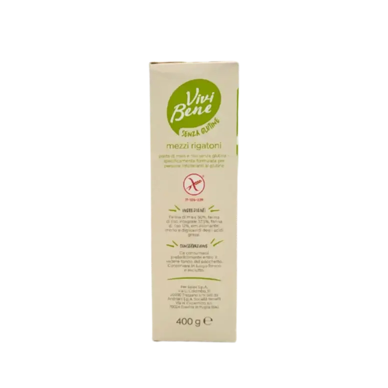 Ingrédients des mezzi rigatoni sans gluten Vivi Bene – boîte 400 g