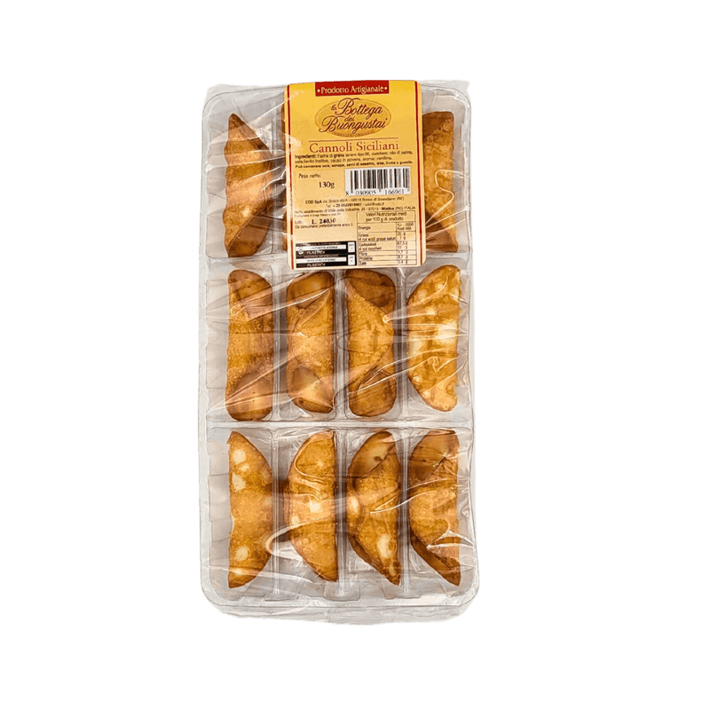 Emballage de Mini Cannoli à Farcir Sicilien La Bottega Buongustai 130g, prêt à être garni. Produit de pâtisserie italienne.