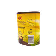 Boîte de café d’orge soluble Nestlé Orzoro 120g, mélange douceur et intensité, vue latérale arrière du packaging.