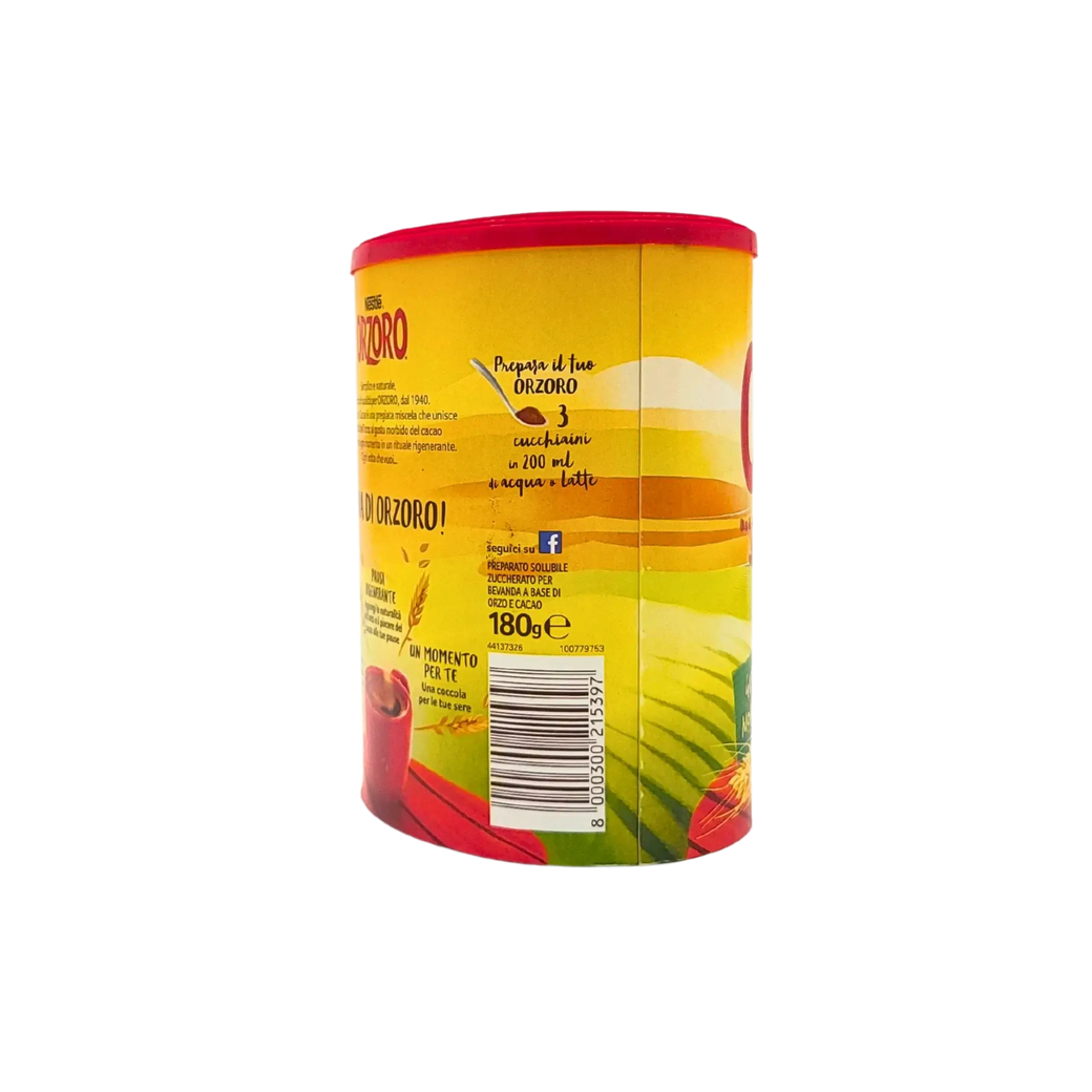 Orzoro Nestlé 180g löslicher Gerstenkaffee - Koffeinfreies Instantpulver, seitliche Ansicht des Produkts.