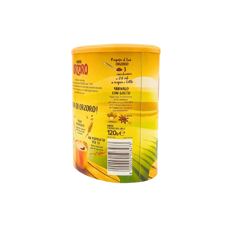 Boîte de Café d’orge soluble Nestlé Orzoro 120g 100% naturel, alternative légère et sans caféine au café traditionnel.