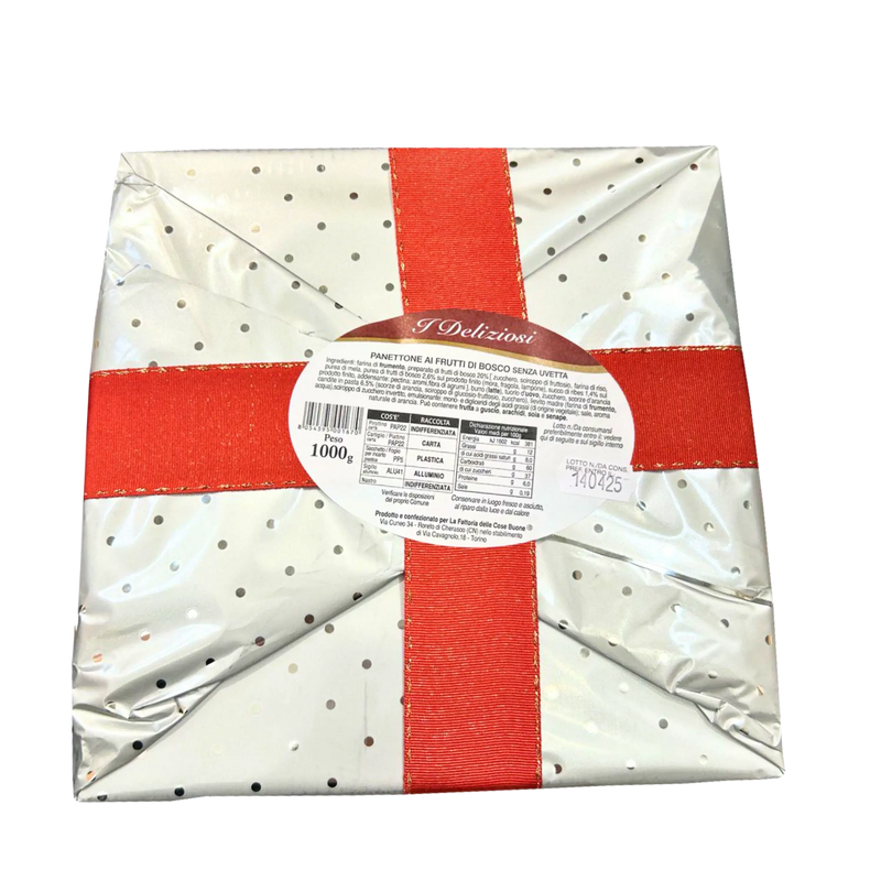 Emballage de Panettone La Fattoria 1kg - Fruits des Bois, gâteau italien authentique et sans raisins, panettone fruits rouges.