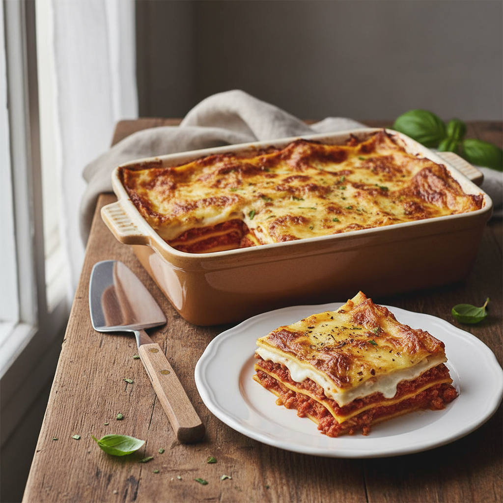 Pâte à Lasagne Barilla Emiliane – Format Professionnel (500 g) – mise en scène générée par IA à partir de la photo du produit
