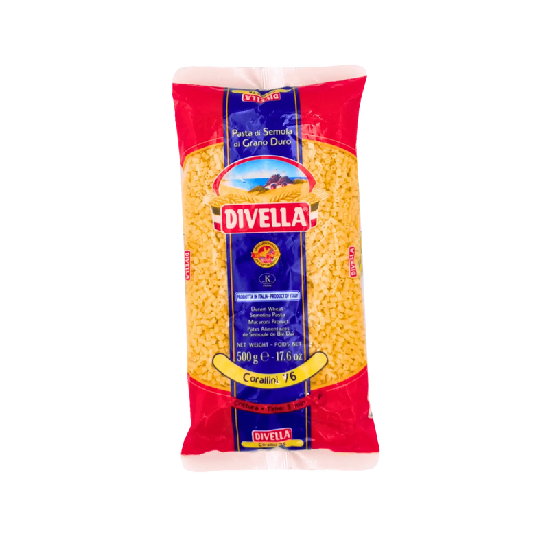 Paquet de pâtes pour soupe Corallini N°76 de Divella - 500g, parfaites pour préparer des soupes savoureuses et réconfortantes.