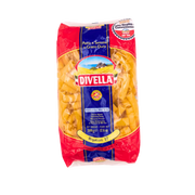 Paquet de pâtes Rigatoni N°17 Divella 500g - Pâtes italiennes en semoule de blé dur, emballage avant avec logo et design rouge et bleu.