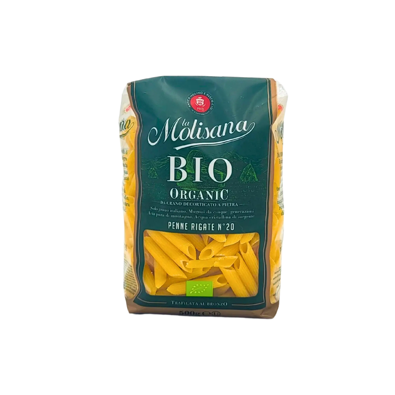 Paquet de Penne Rigate Bio Organic La Molisana 500g vu de face - Pâtes biologiques italiennes certifiées.
