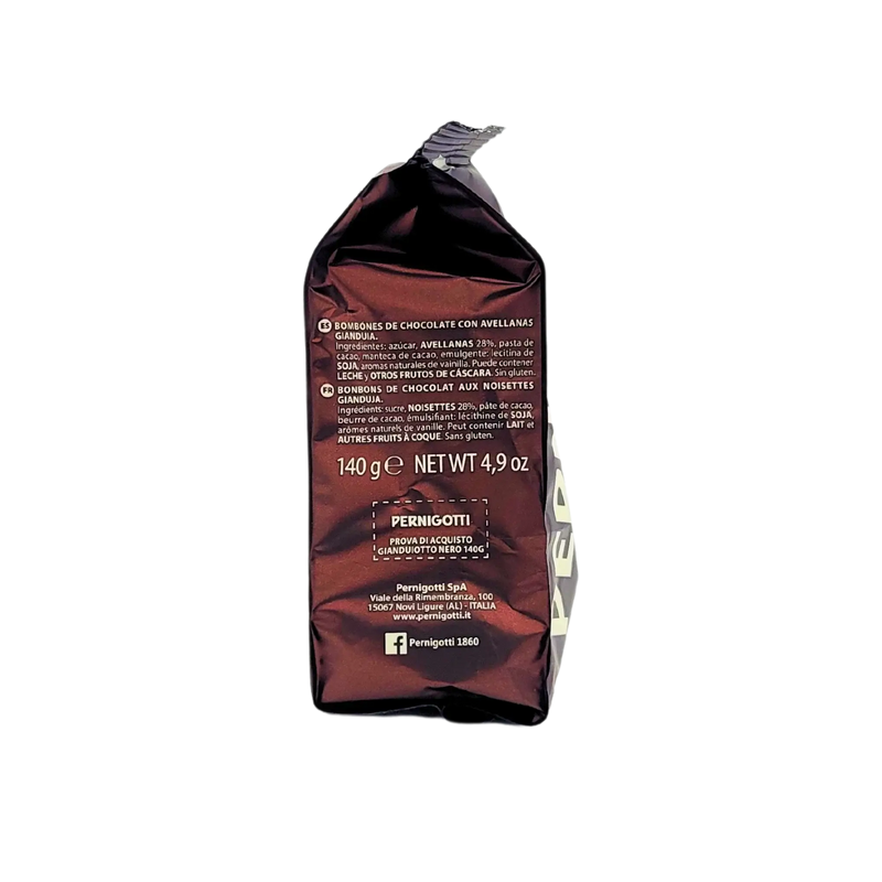 Chocolat Noir Praliné Gianduiotto Pernigotti 140g emballage arrière