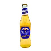 Bouteille de bière Peroni Nastro Azzurro Stile Capri 33cl face avant - Description de la bière italienne rafraîchissante avec des notes de citron et d'huile d'olive, dans une bouteille de 33cl.