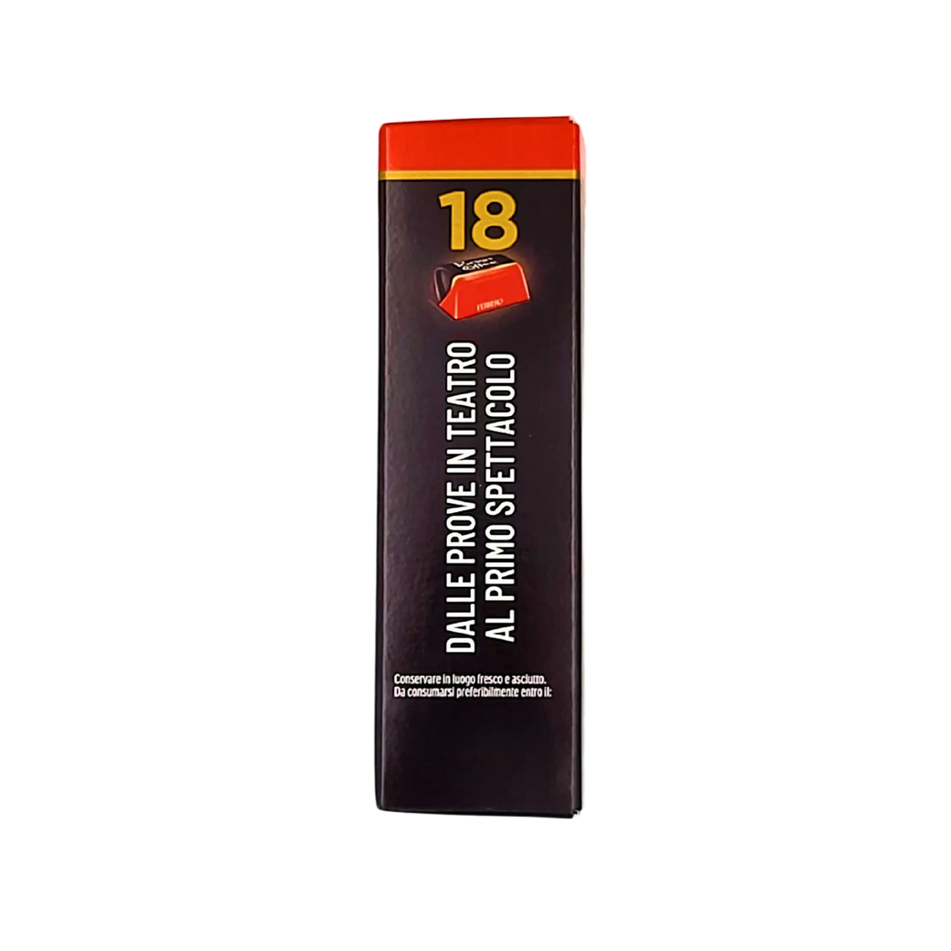 Vue latérale de la boîte Pocket Coffee espresso 225g, 18 pièces, mettant en avant la praticité et la fraîcheur de ce chocolat au café.