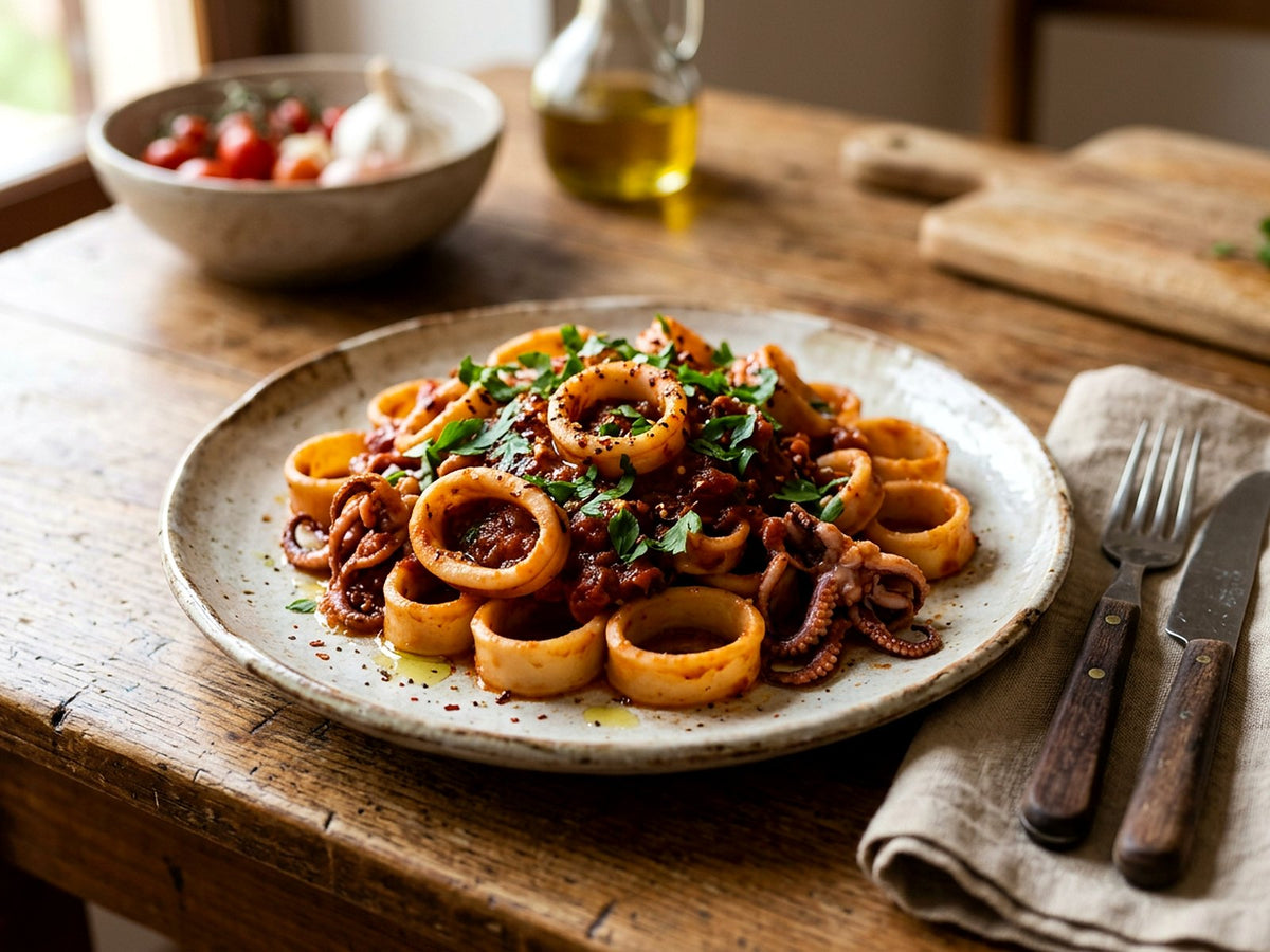 Calamarata aux calamars et à la tomate