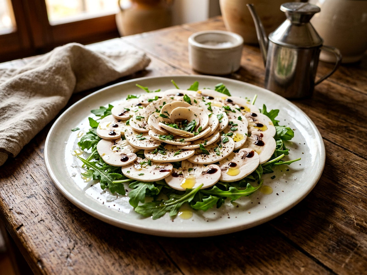 Carpaccio de champignons crus au citron et à l'huile truffée