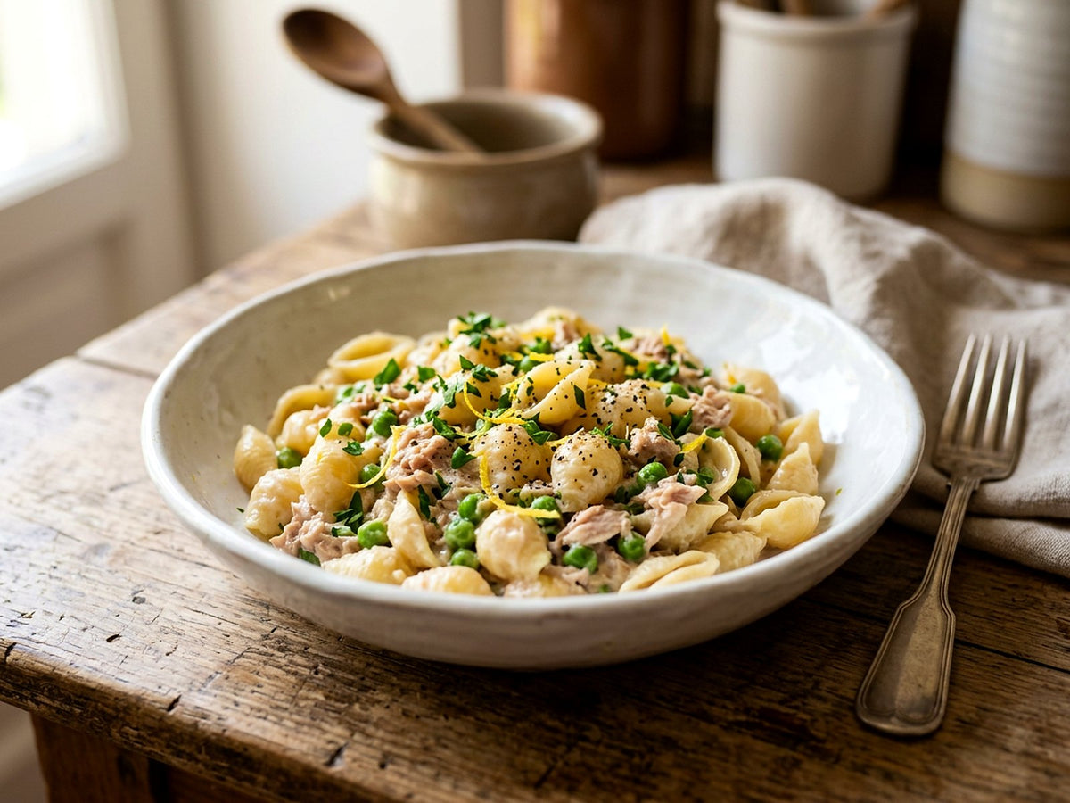 Coquilles au thon, petits pois et citron
