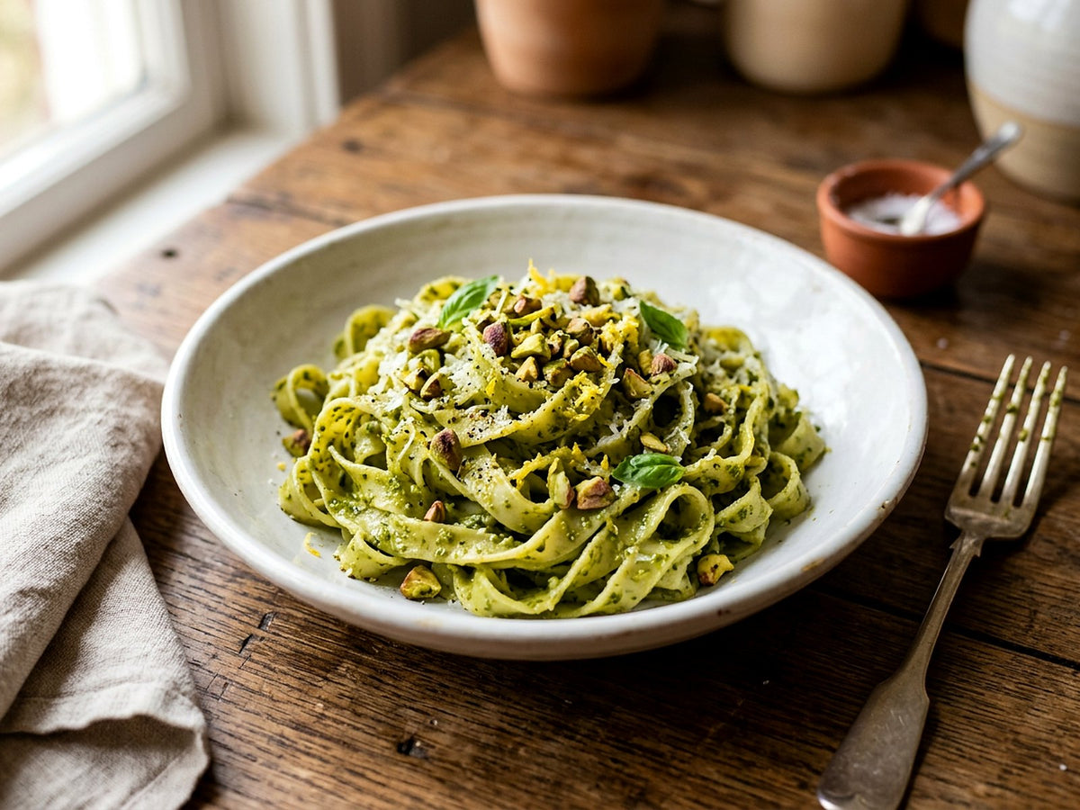 Fettuccine au pesto de pistache et zeste de citron