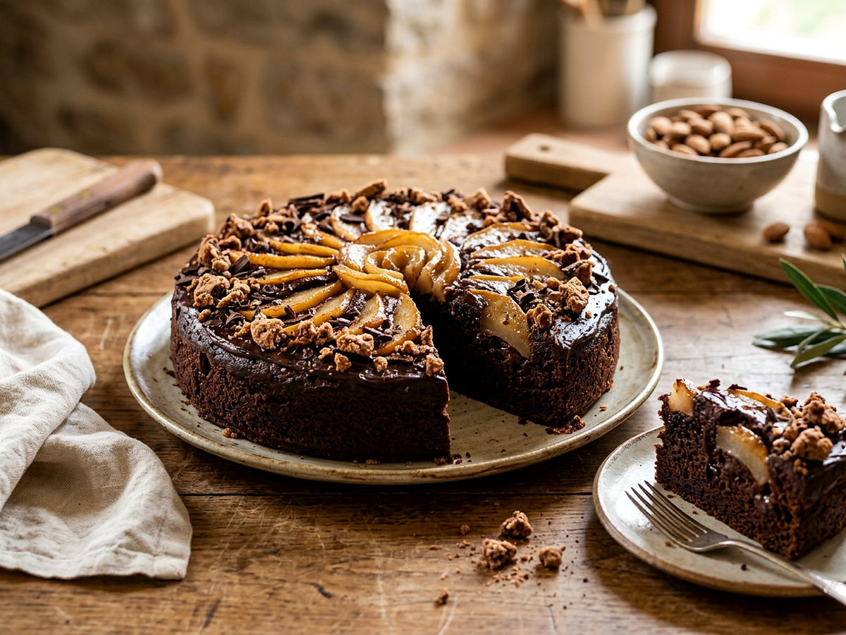 Gâteau poires et chocolat, éclats d'amaretti