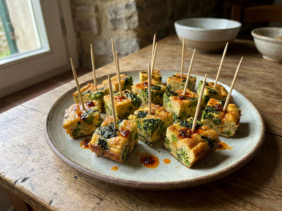 Frittata aux friarielli et à l'huile pimentée, en cubes