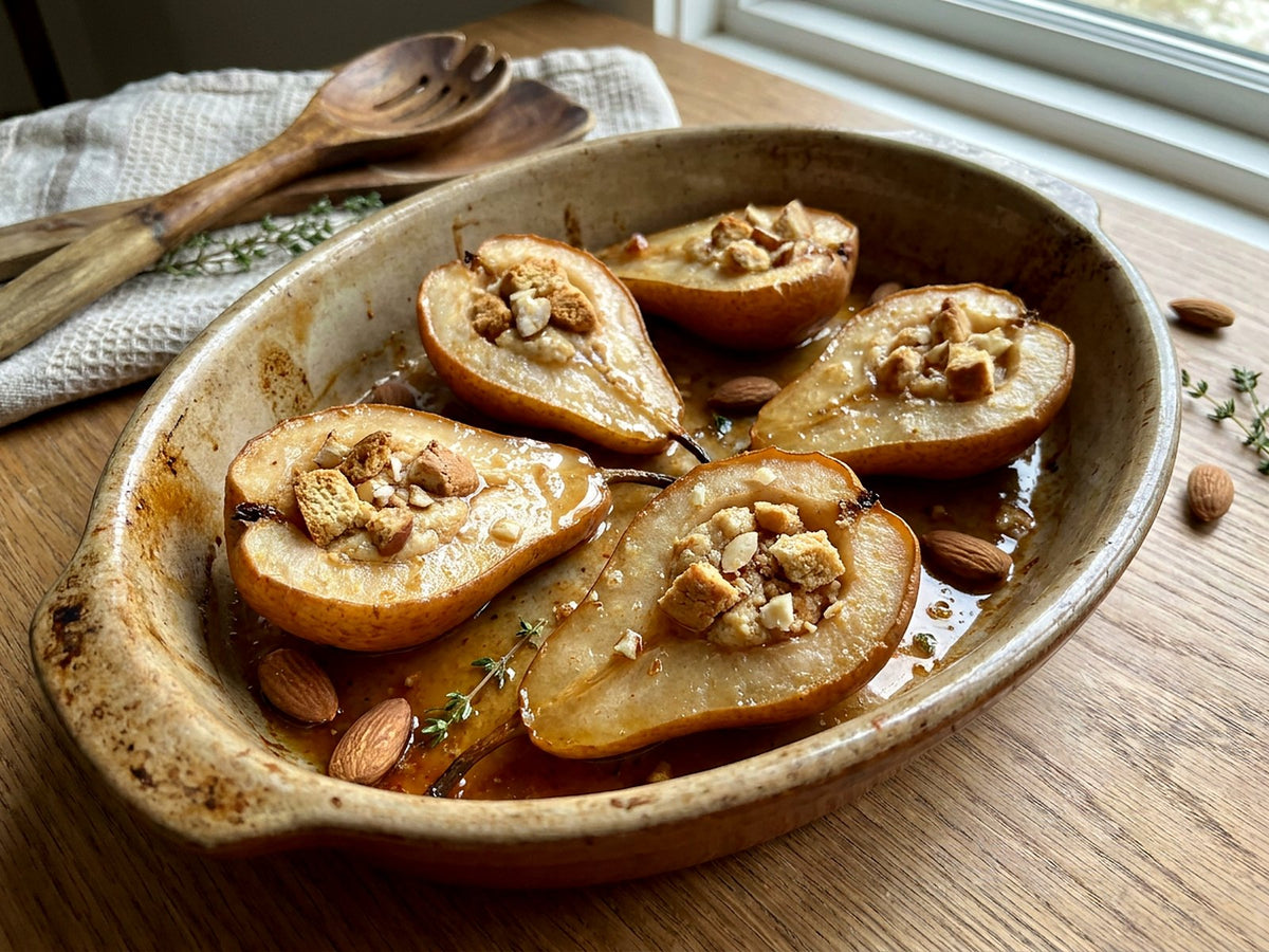 Poires rôties à la crème d'amande et aux cantuccini