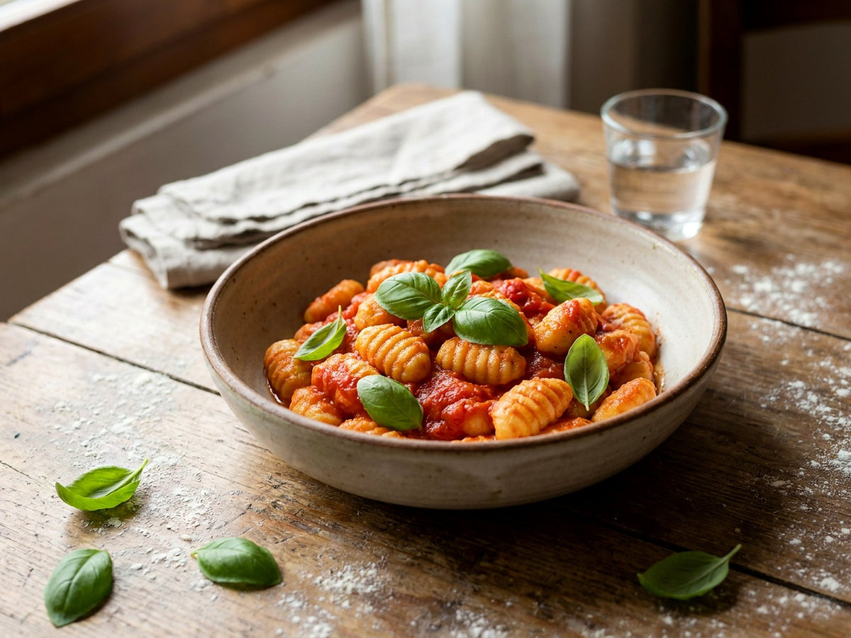 Gnocchi de pommes de terre maison, tomate et basilic