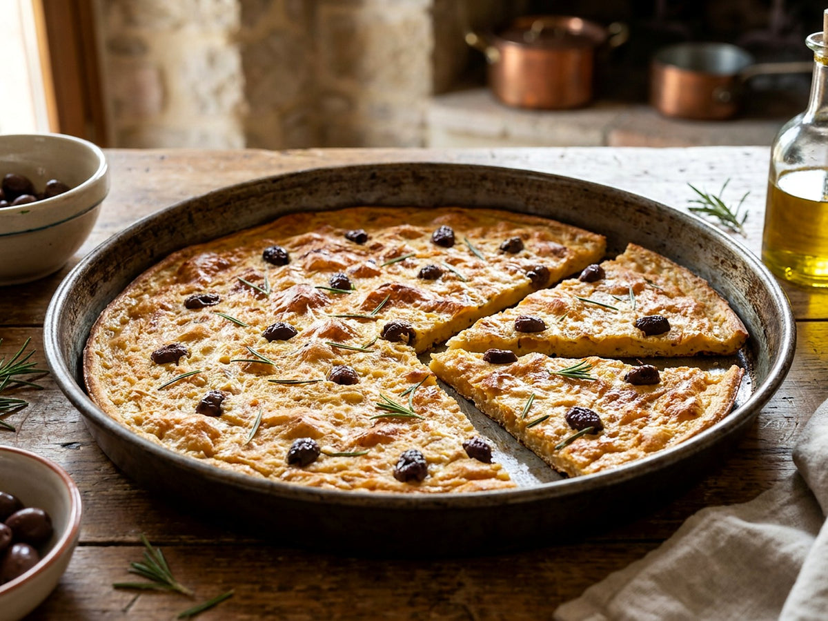Farinata aux olives taggiasches et au romarin