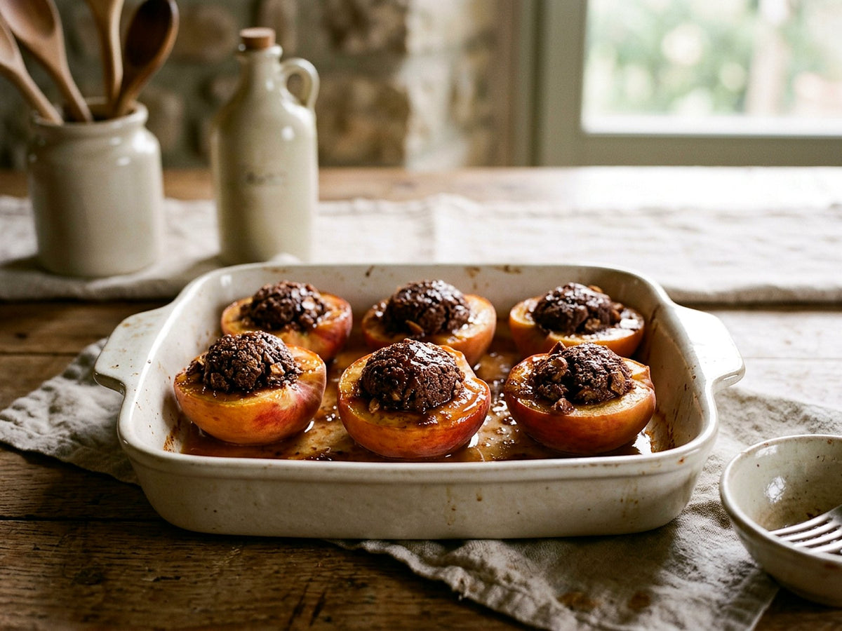 Pêches farcies aux amaretti et au cacao