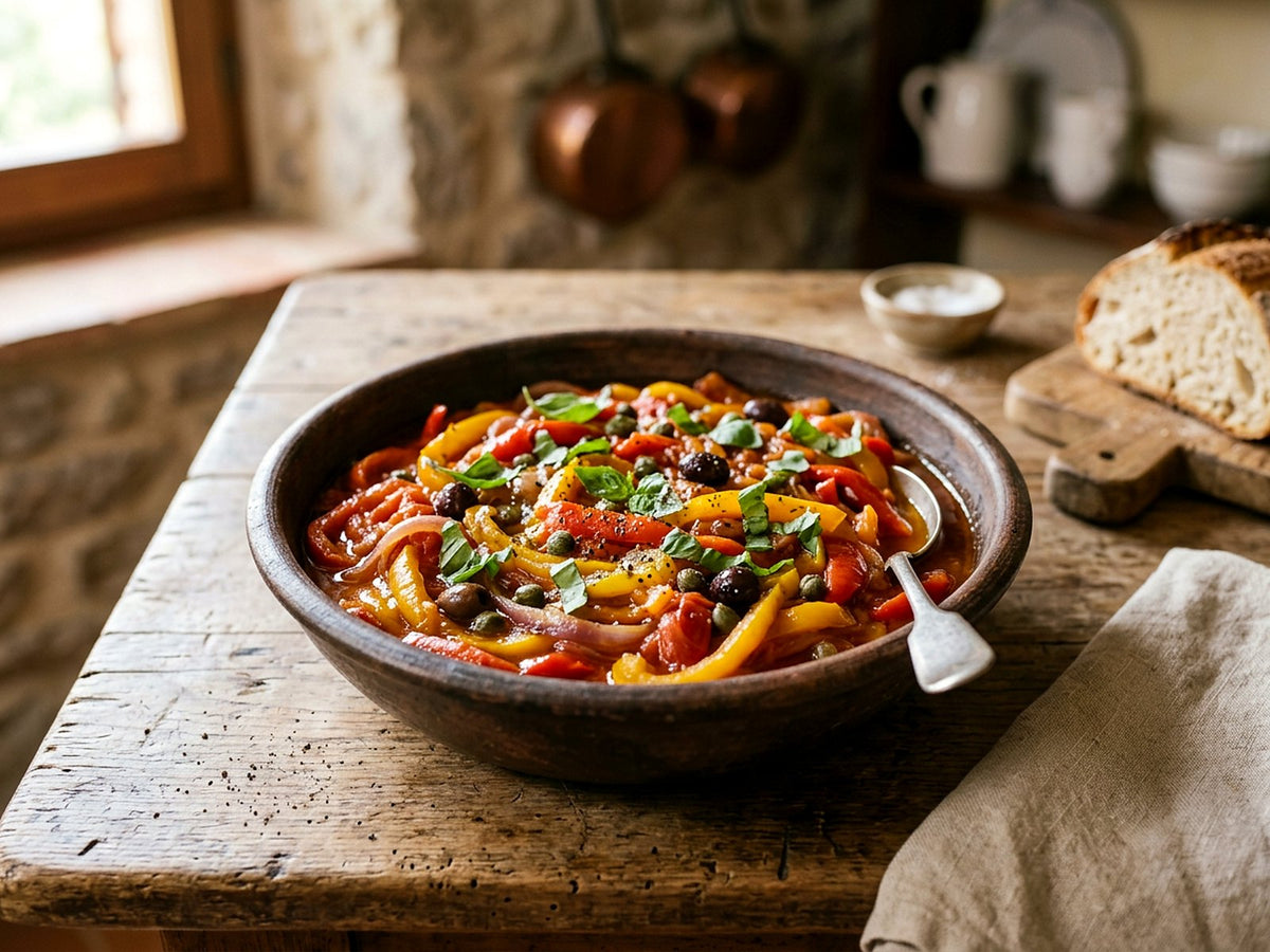 Peperonata aux câpres et olives taggiasche