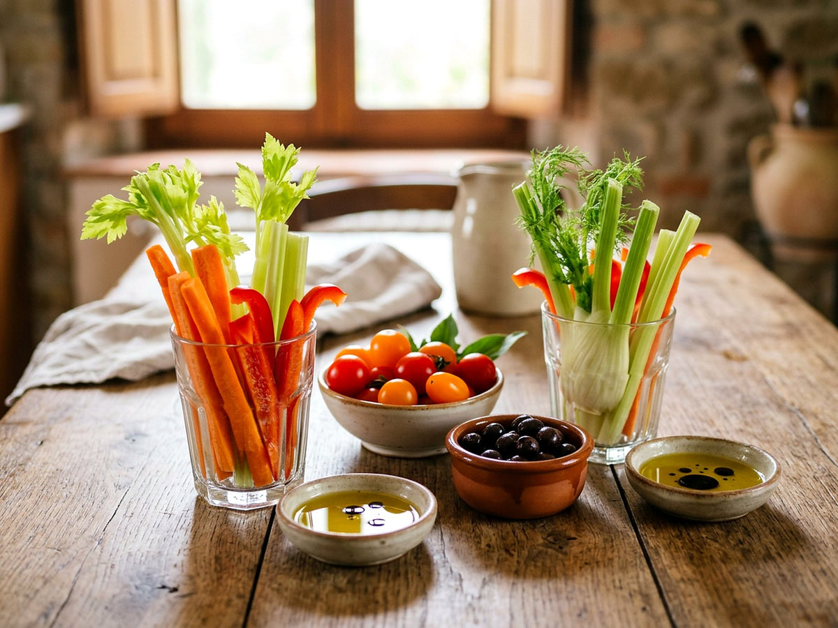 Pinzimonio de légumes croquants à l'huile d'olive et au balsamique