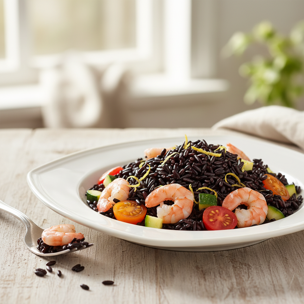 Riz Noir Intégral Gallo - Format (2  kg) – mise en scène générée par IA à partir de la photo du produit