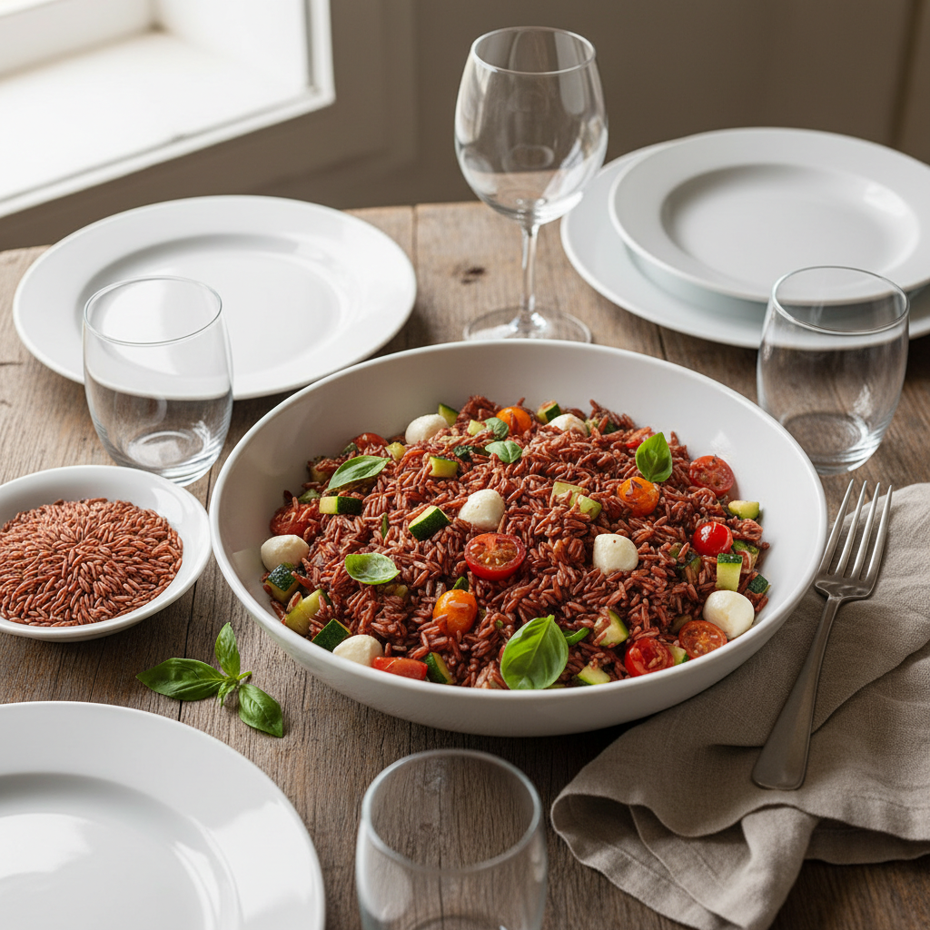 Riz Rouge Complet Gallo – Saveur noisette (2 kg) – mise en scène générée par IA à partir de la photo du produit