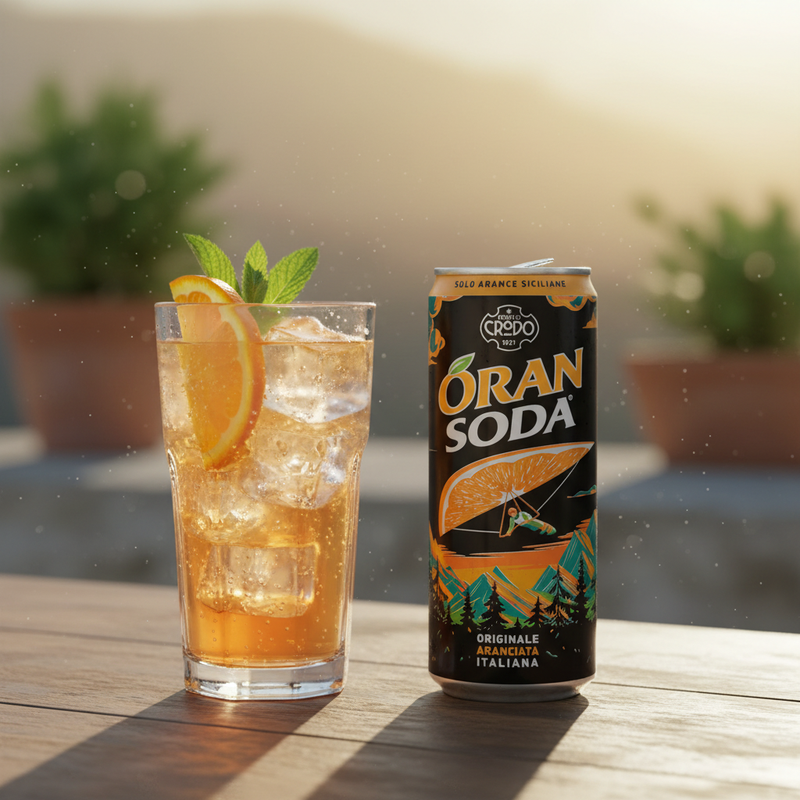 Oransoda Fonti di Crodo – Aranciata Sicilienne (33 cl) - en situation d'usage
