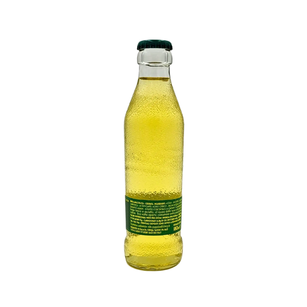 Flasche Cedrata Tassoni, italienische Limonade mit Cedrat aus Kalabrien, 18cl, erfrischend und sprudelnd mit fruchtigen Nuancen.